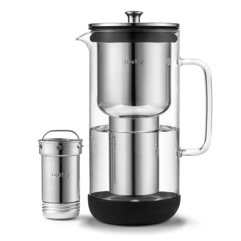 Aarke Purifier Glass Water Pitcher, Refillable Stainless Steel Filter, 8-Weeks Performance, BPA-Free, Dishwasher Safe, Pure & Enriched Refill Granules, 1.18L (5 Cups) Capacity - Image 1